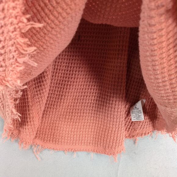Free People Open Shoulder Waffle Knit Sweater Women's L Apricot Cotton Fringe - Picture 9 of 10